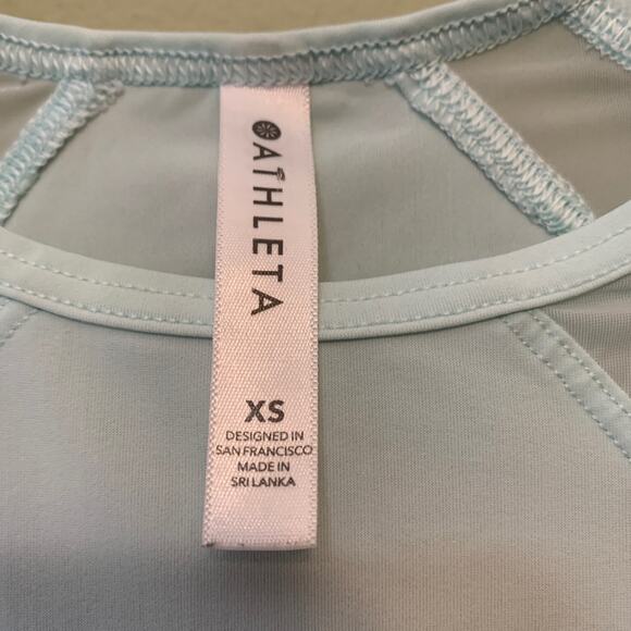 Athleta Crew Neck Top Women XS Blue Sheer Side Panels Short Sleeves Ultra Light - Picture 4 of 8